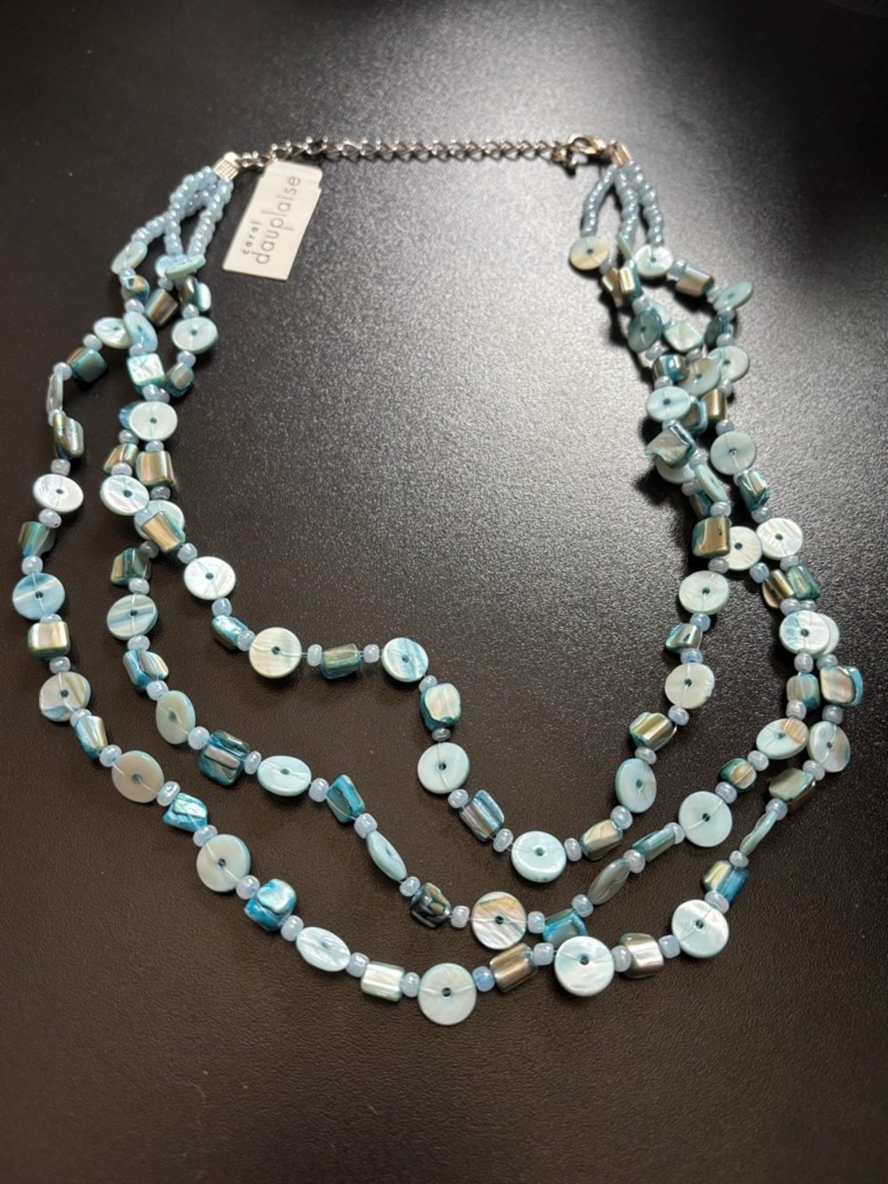 Light Blue Multi-Strand Shell & Glass Bead Necklace by Studio Duoplose